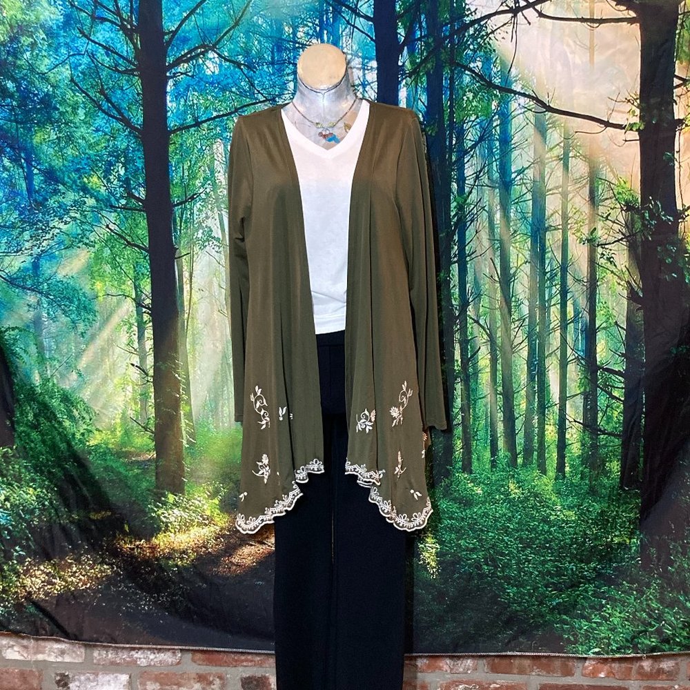 Beautiful olive green jacket with embroidered edges